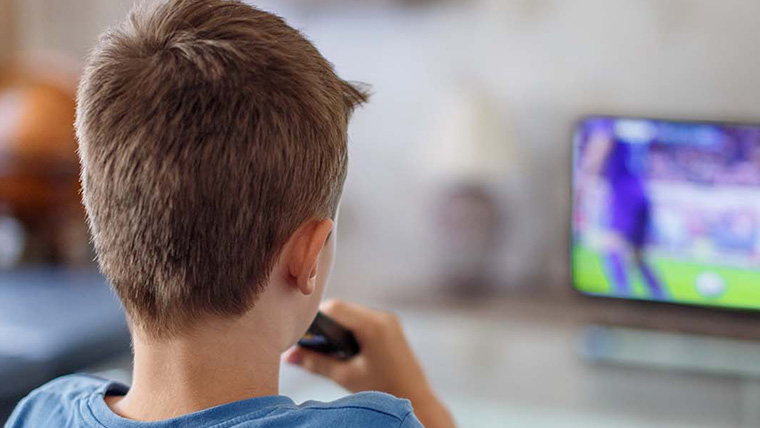 Young boy watching sport on TV