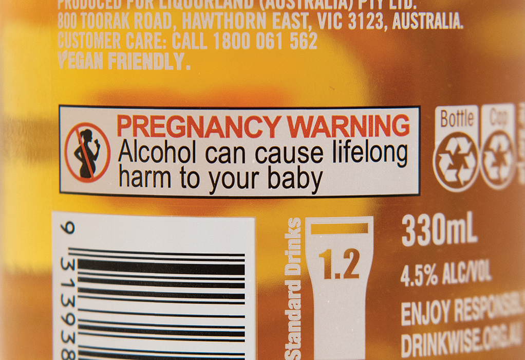 Pregnany warning label on alcohol product
