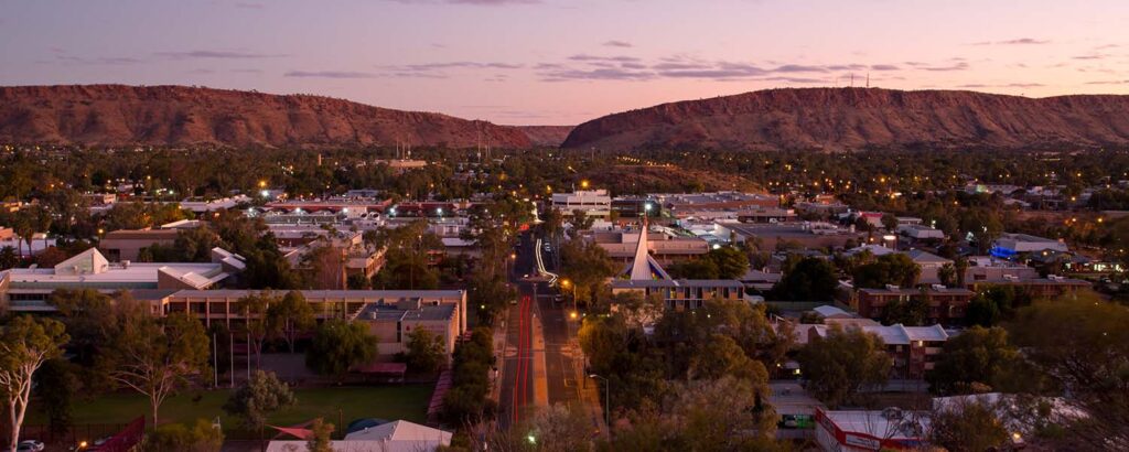 Aerial photo of a city in the Australian outback