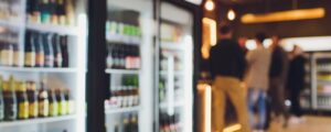 Fridge containing alcohol in a convenience store setting